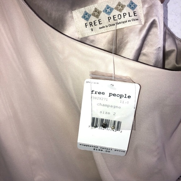 Free People Dress Size 2 Fairy One Shoulder Chiffon Goddess Champagne beaded P - Picture 5 of 8